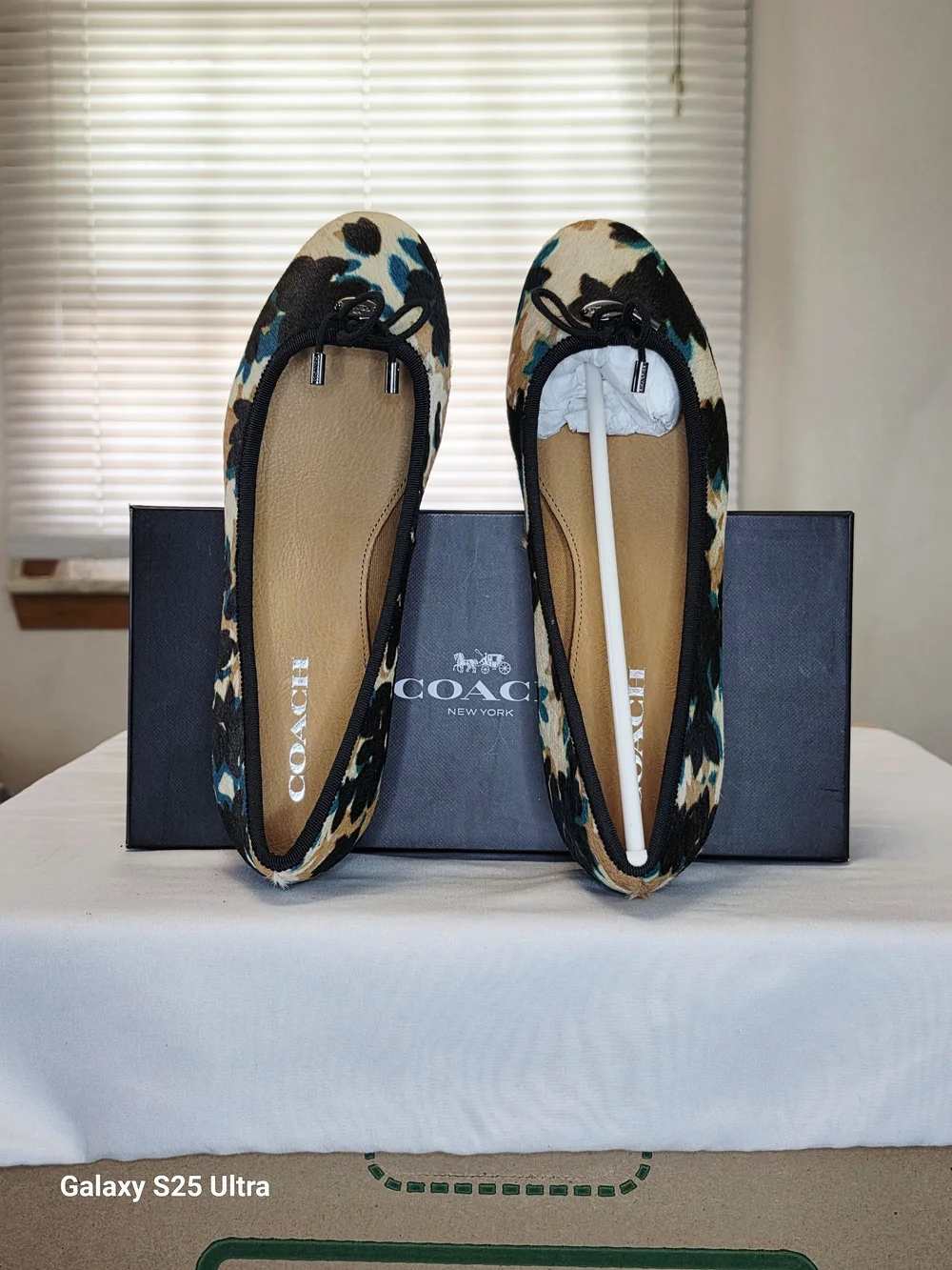 COACH Lara Scattered Leaf Haircalf Ballet Flats In Walnut Multi  Size 7B